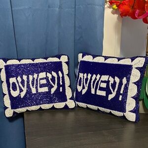 Blue and White Beaded Decorative Pillows